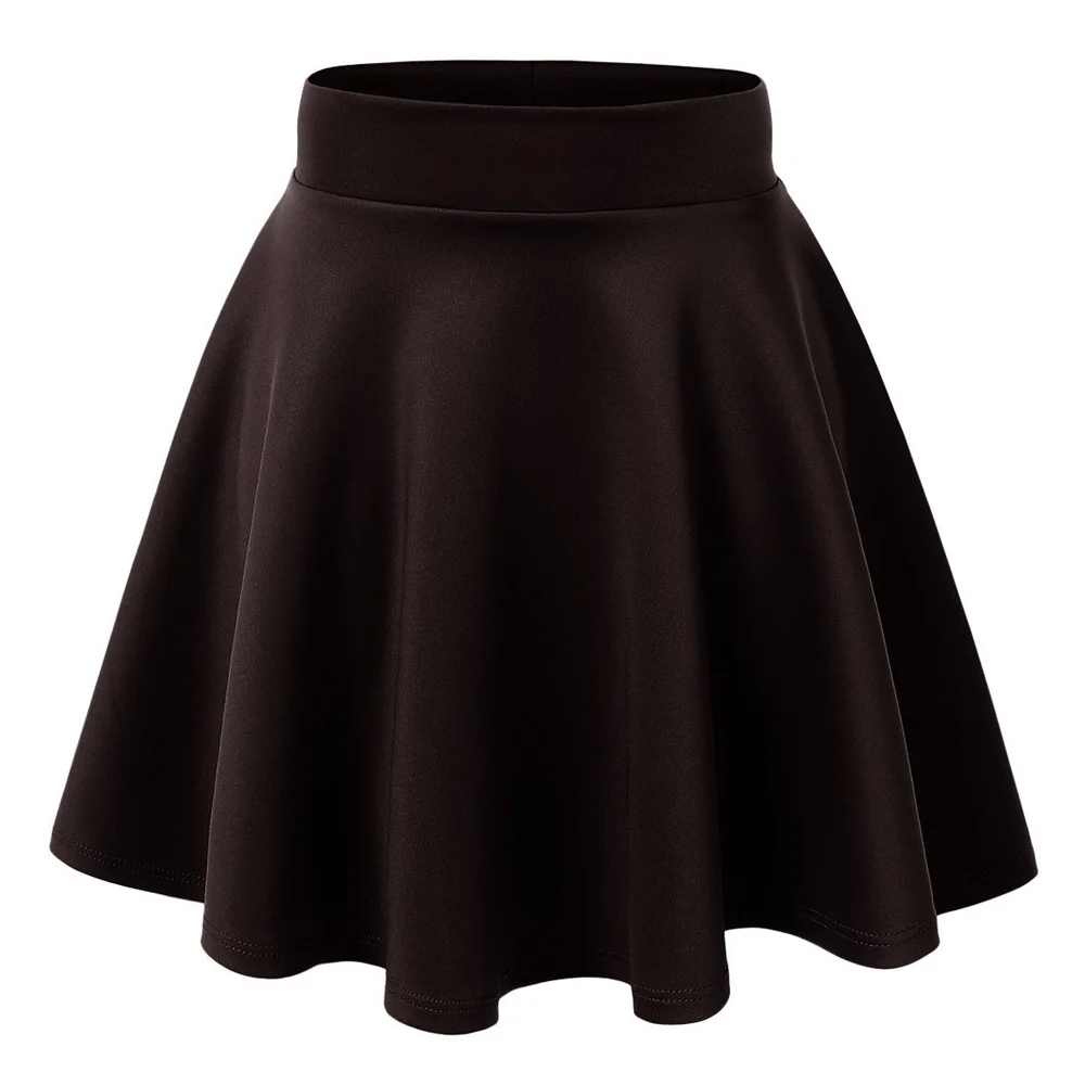 

Free Shipping Women Flared Skater Basic Solid Color Mini Above Knee Versatile Stretchy Pleated Casual Skirt 5 Sizes