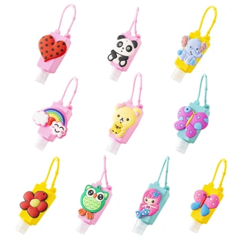 

10Pcs 30ml Mini Empty Bottles with Cartoon Animal Silicone Holder Keychain Clear Hand Sanitizer Refillable Containers