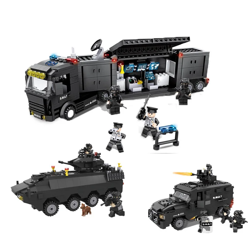 

Education Plastic Puzzle DIY Toy Building Block Special Police Series Armored Vehicle Explosion-proof Vehicle Command Vehicle M