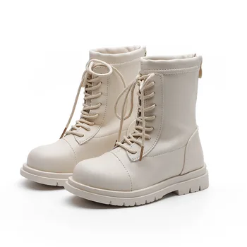 

Autumn Kids Knee High Boots Girls Leather Shoes Children Girls Snow Boots Solid Color Martin Boots Black Beige SZ306