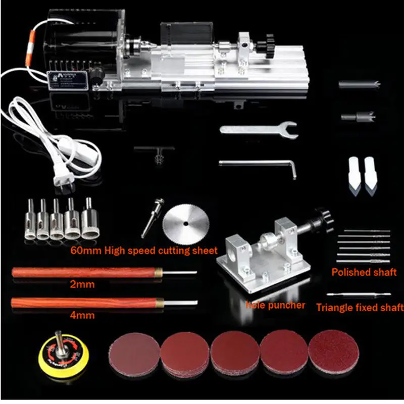 

200W Mini Lathe Machine Tool torno DIY Woodworking Wood lathe Milling machine Grinding Polishing Beads Drill Rotary Tool Sets