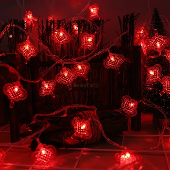 

Red Lantern Chinese Knot LED String Lights Christmas Battery Operated Wedding Decorations Chinese New Year Decor