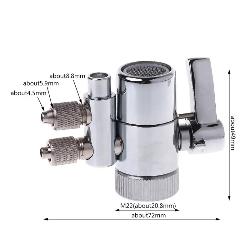 Water Filter Faucet Dual Diverter Adapter Valve M22 to 1/4" Chrome Plated Brass Water Purifier Valve Switch
