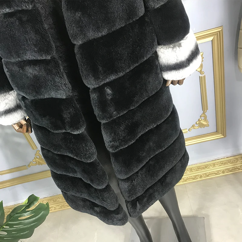 Длинное стильное пальто из натурального кроличьего меха Женская куртка зима 2020