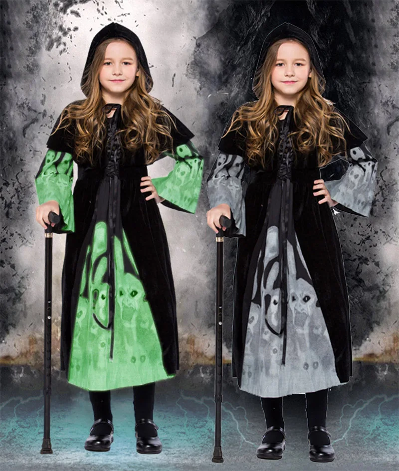 

The New Halloween Glow Girl The Skeleton Night Ghost Vampire Costume Princess Evil Witch Cosplay Carnival Party Fancy Dress