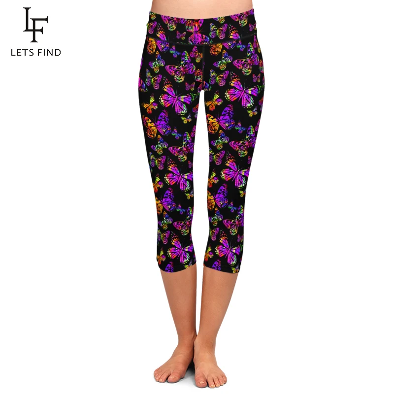 LETSFIND High Quaility Colorful Butterfly Print Women Fitness Capri Leggings High Waist Plus Size Mid-Calf Stretch Leggings LETSFIND High Quaility Colorful Butterfly Print Women Fitness Capri Leggings High Waist Plus Size Mid-Calf Stretch Leggings