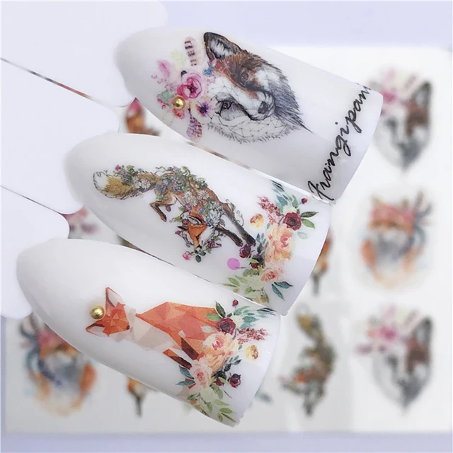 Nail Stickers Sliders For Nails Winter Sticker Elk Figure Nail Art Decorations Wolf Animal Transfer Watermark Water Slider YZW-3075