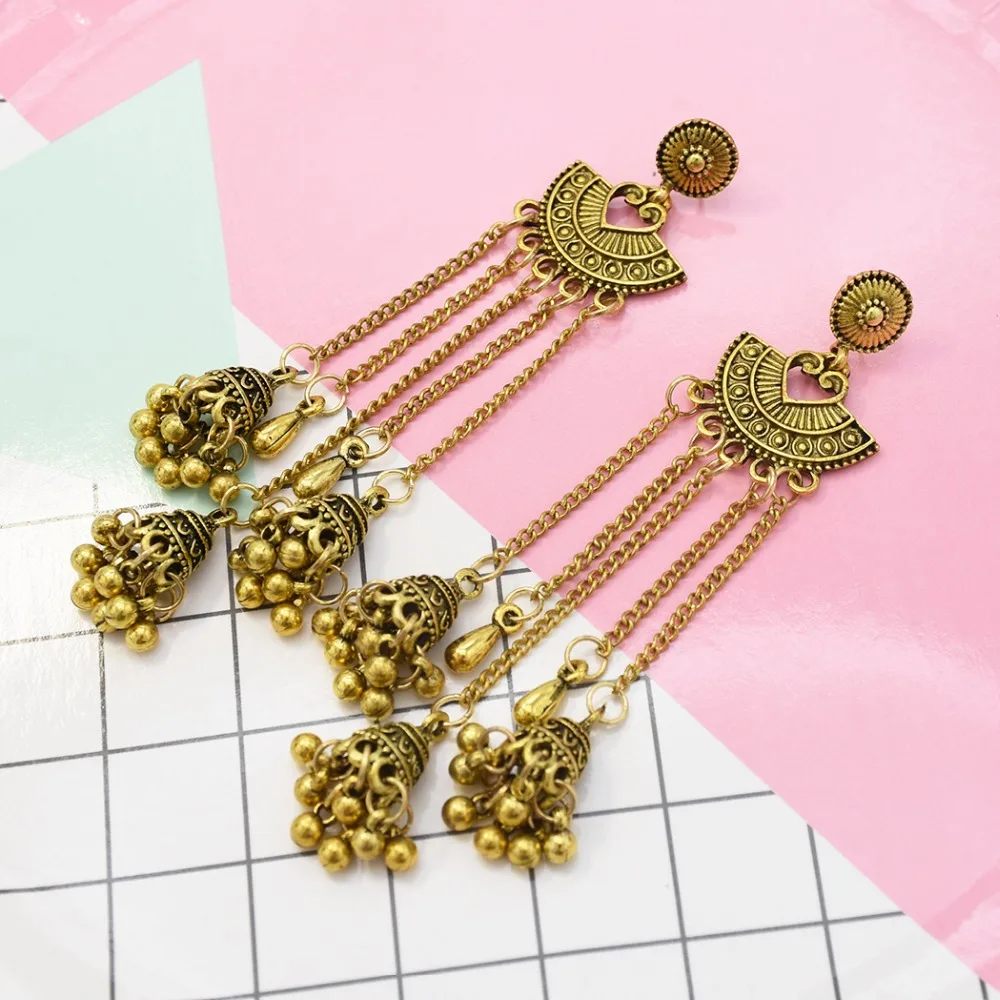 Болливуд оксидированные Серебряные Золотые традиционные Jhumka Jhumki индийские большие длинные серьги с кисточками для женщин Свадебные Ювелирные украшения в этническом стиле