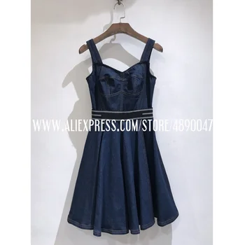 

Women's denim dress sexy sleeveless denim dress 2020 high quality Slim-fit three-dimensional cut suspender dress