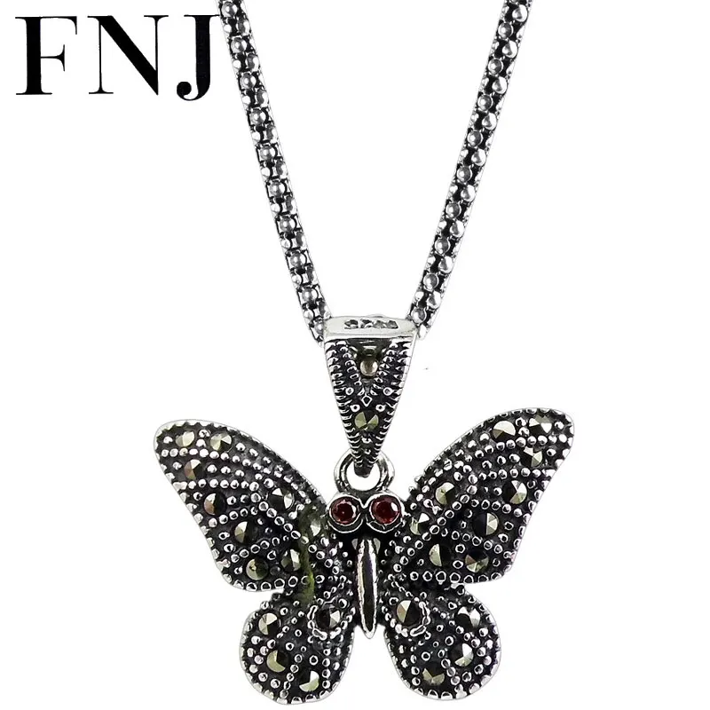 

FNJ 925 Silver Pendant Butterfly Hang MARCASITE Pure S925 Thai Silver Pendants Women for Jewelry Making