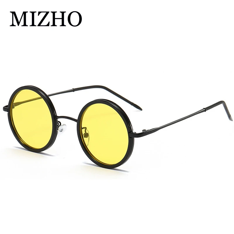 MIZHO 2020 винтажные мужские Солнцезащитные очки женские ретро панк стиль круглая металлическая оправа синие