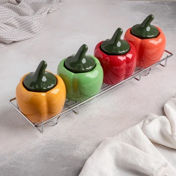 

Set of cans for bulk products "Peppers", 4 PCs, 400 ml, on a metal stand