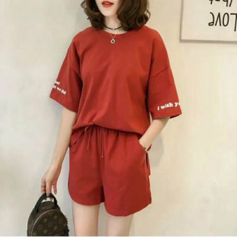2019 Summer New Collection Casual 2 Piece Women Set Color Print Letter O -neck Short Mouw Tops Broek | Женская одежда