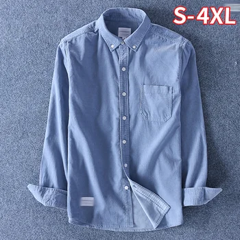 

Men Fashion Shirts Cotton Corduroy Long Sleeves Casaul Basic Shirt Slim Long Sleeve Blue Plus Size 2020 New Clothing Tops Tees