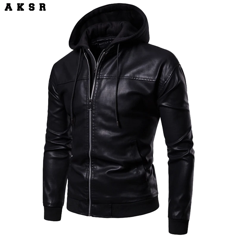 

AKSR New Men's Hooded LeatherJackts Liner Detachable, Two-piece Leather Jacket