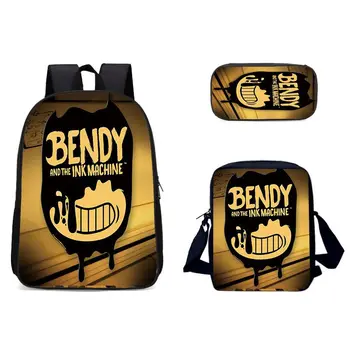 

Fashion 3PCs/Set Children's Backpack Bendy and the Ink Machine Pattern School Bags Cartoon Design Tennagers Book Bags