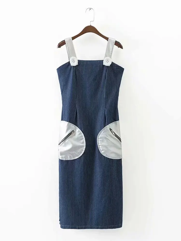 

2018 Europe And America Fashion WOMEN'S Dress Waist Hugging Slim Fit Horizontal Neck Backless Stripes Pocket Decoration Strapped
