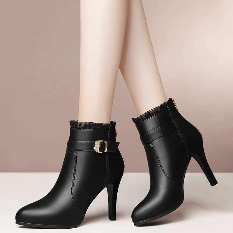 

Gold Lines Rabbit Pointed-Toe Thin Heeled Short Boots Ankle Boots Women's 2019 Autumn And Winter New Style High-Heel Martin Boot