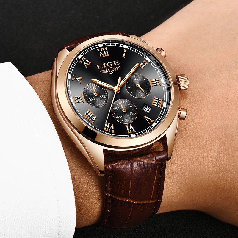 Montre Homme Топ бренд класса люкс LIGE часы для мужчин Мода кожаный ремешок Кварцевые для мужчин часы повседневное Дата Бизнес Мужские наручные часы