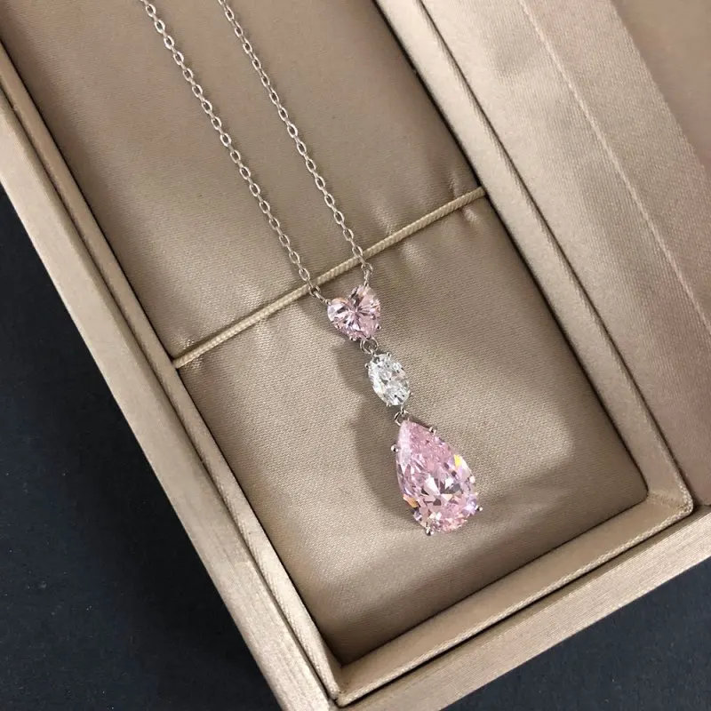 Fashion Pink Yellow AAAAA Zircon Necklaces Pendants For Women Luxury Ladies Necklace Jewelry Pendant For Girls Gift