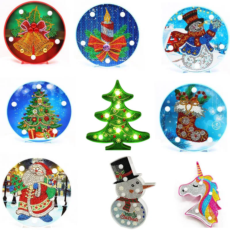 

Christmas DIY Round Cartoon Diamond Painting Light LED Lamp Gift Christams Gift Home Decoration Fashion Newest Design Craft Kit