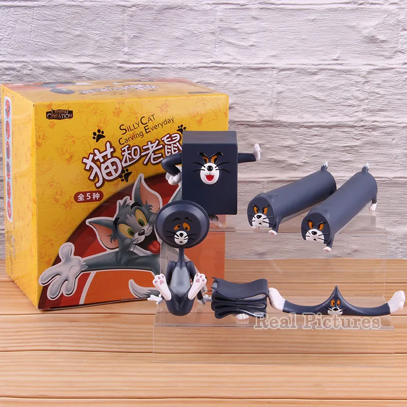 B with colorful box Штаны с изображением Тома и Джерри "на возраст от двух до восьми Silly Cat резьба на каждый день из ПВХ с принтом кота Тома фигурка игрушки подарки куклы 6 шт./компл - Цвет: B with colorful box