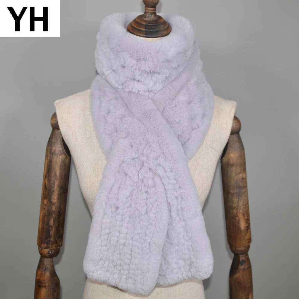Winter Long Style Women Real Rex Rabbit Fur Scarf Rex Rabbit Fur Warm Soft Ring Scarfs High Quality Knit Rabbit Fur Scarves