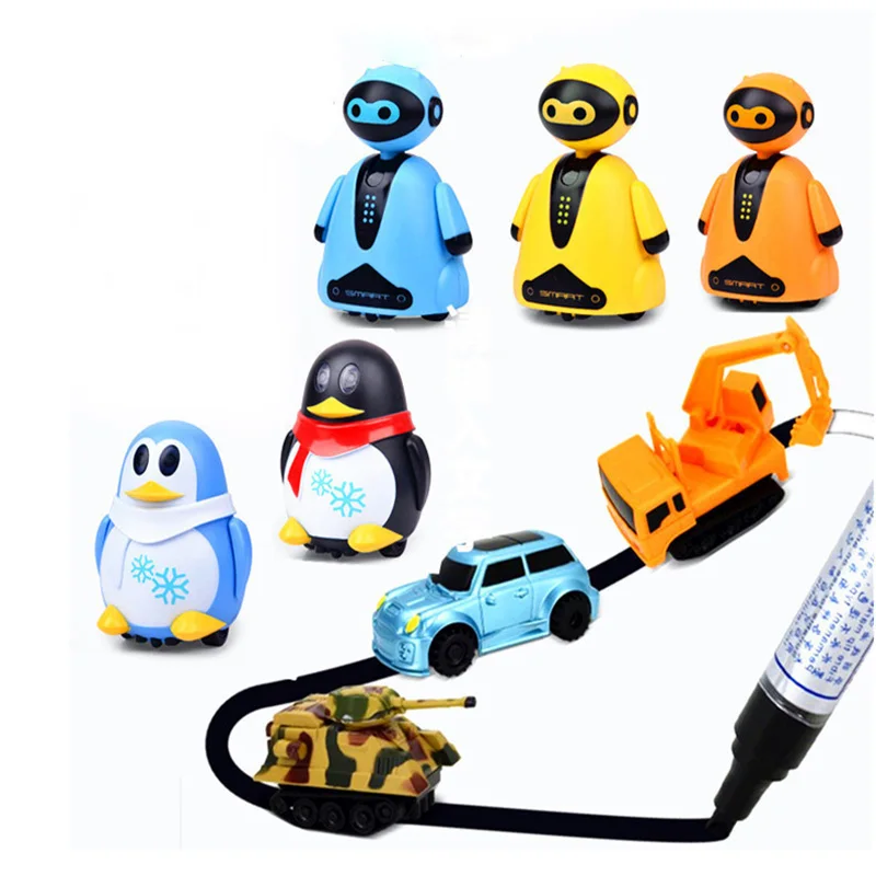 

Mini Car Inductive Truck Follow Drawn Black Line Pen Draw Road Rail Tracking Engineering Vehicle Baby Hand Balance Toys for Kids