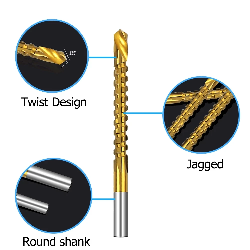 Titanbeschichtetes Bohrer-Set, 3/4/5/6/6,5/8 mm, Spiralschraube, metrischer Verbund-Gewindebohrer, Spiralbohrer zum Schneiden und Bohren – Detail 4