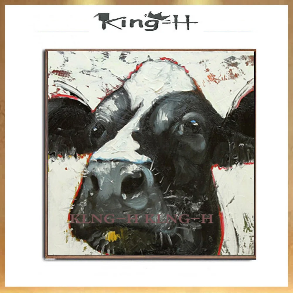 

Большой новый дизайн, высокое качество, абстрактная Современная картина маслом «милая Корова» на холсте ручной работы, настенные картины, украшение для дома без рамки