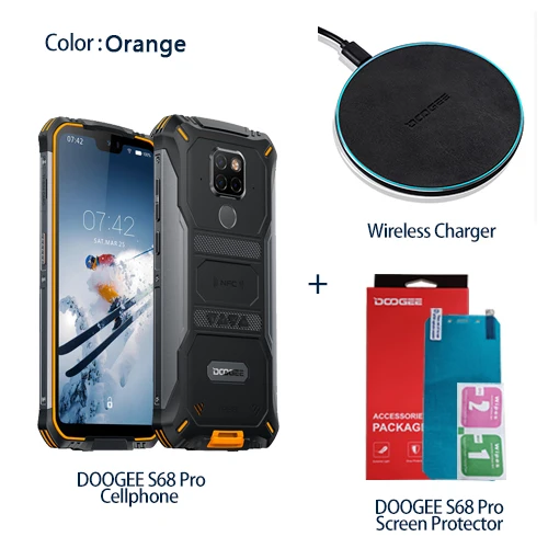 IP68 Водонепроницаемый DOOGEE S68 Pro прочный телефон Беспроводная зарядка NFC 6300 мАч 12V2A зарядка 5,9 дюймов FHD+ Helio P70 Восьмиядерный 6 ГБ 128 ГБ - Color: Add Charger-O