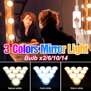 

USB Stepless Dimmable Vanity Mirror Light Bulbs LED Hollywood Makeup Beauty Lamp DC12V Chambre Dressing Table Mirror Lighting