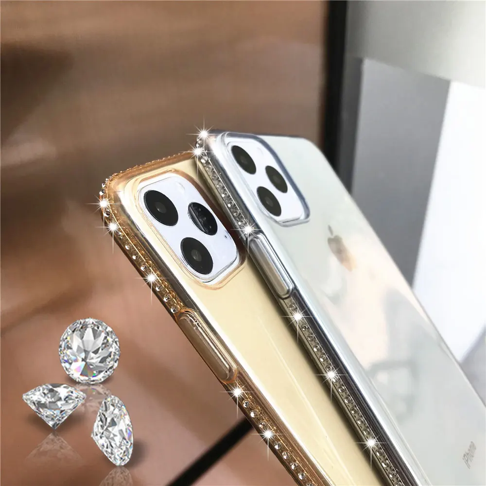 Чехол бампер с алмазами Transaprent чехол для iphone 11 Pro MAX XR XS X 5S 6 6s 7 8 плюс samsung A10 A20 A30 A50 A70