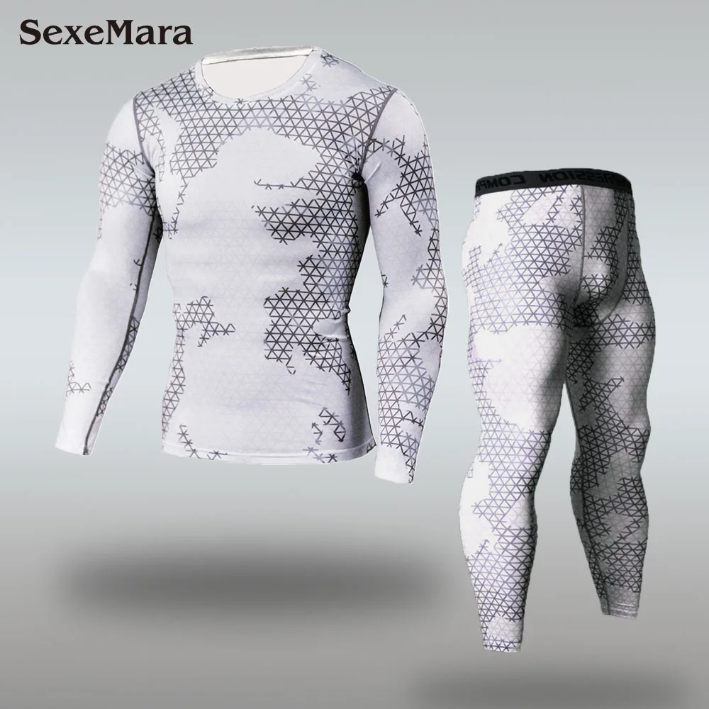 SexeMara мужской ММА камуфляж боксерский спортивный костюм компрессионный Рашгард Фитнес с длинным рукавом базовый слой облегающая Мужская спортивная одежда - Цвет: Sets