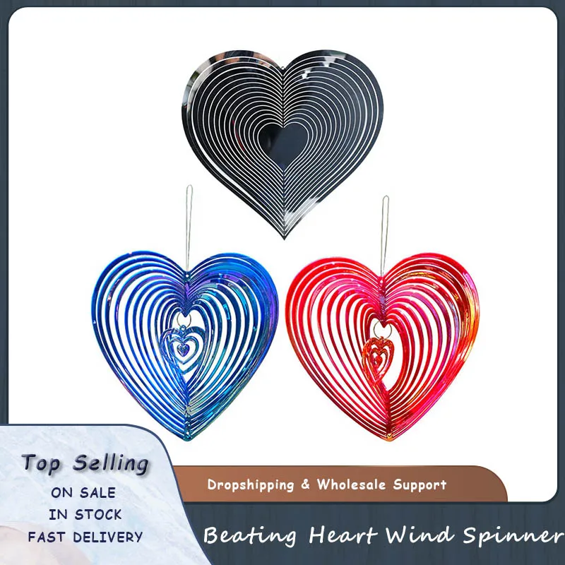 Beating Heart Wind Spinner Plastic Red Blue Wind Catcher Love Metal Black Chime Rotating Chime Windspinner Windchime