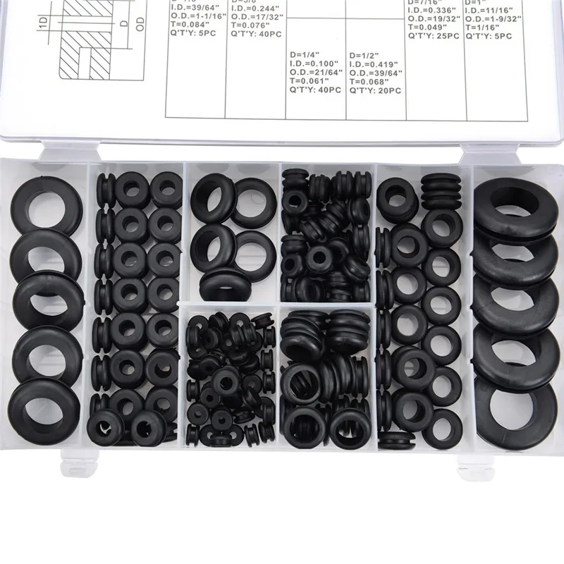 180Pcs Gasket Kit Black Rubber Washer Seals Grommets Assortment Set High Quality Spare Parts Wiring Cable With Box#294382