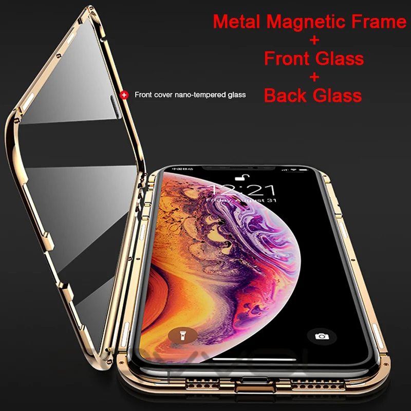 Полное покрытие магнит защитный чехол для iPhone 7 8 Plus 360 Магнитная Адсорбция металлический чехол для iPhone XS Max XR X