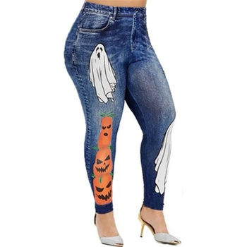 

Women High Waist Fitness Leggings Creative Print Floral Leggings Modern Ladies Fake Jeans Leggings women's Clothing
