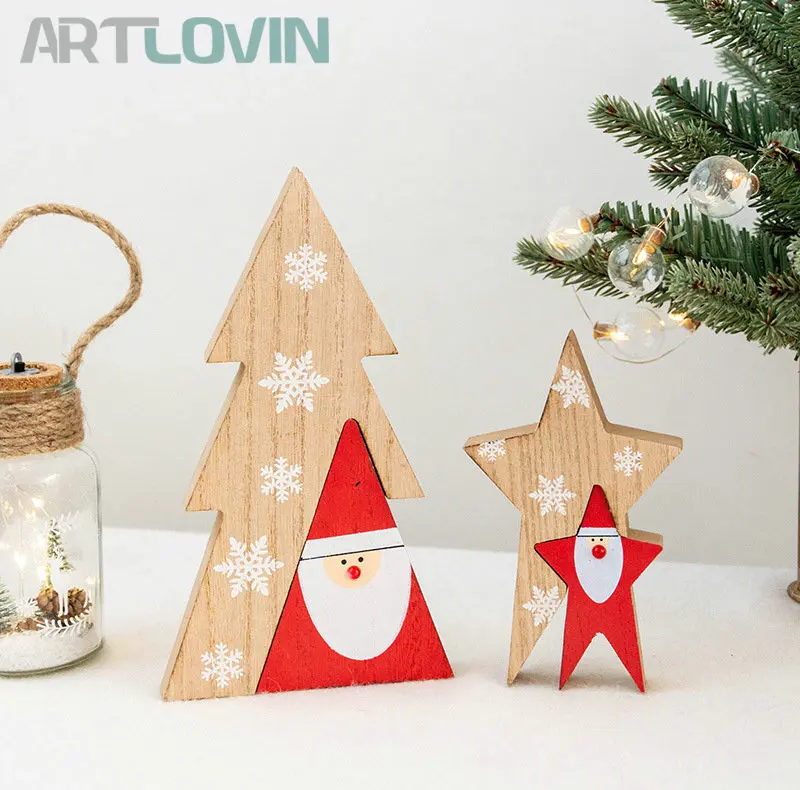 Рождественские деревянные декорации дерево декоративные настольные блоки форма Санта Клауса DIY комбинированная серия красный/белый/зеленый цвет Pop