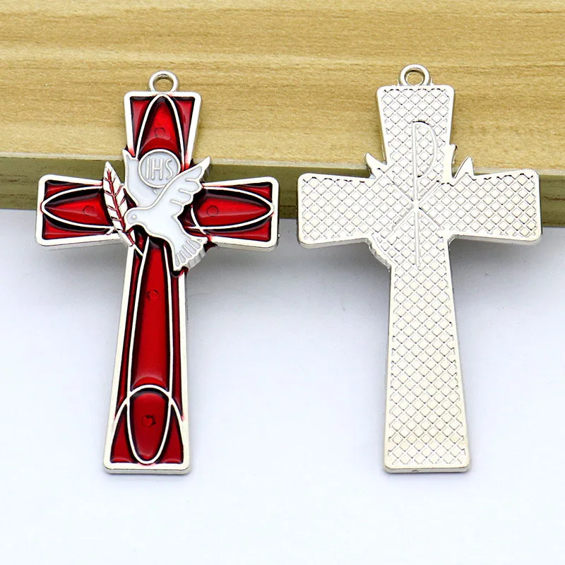 IHS Holy Spirit Dove of peace Cross Pendant Catholic Crucifix Metal