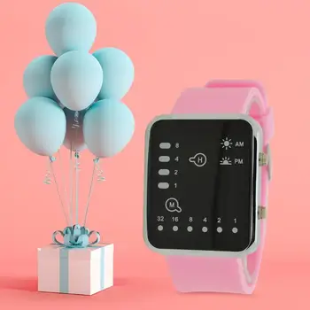 

Fashion Square Mirror Face Silicone Band Digital Watch Red LED Watches Metal frame WristWatch Sport Clock