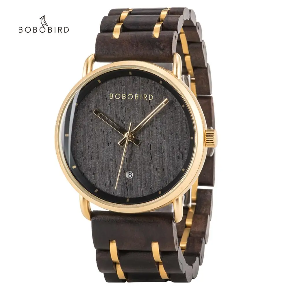 

BOBO BIRD Men's Watches Man Ebony Wood Watch For Men Quartz Male Wristwacth Clock Customized Wrist Watches Dropshipping