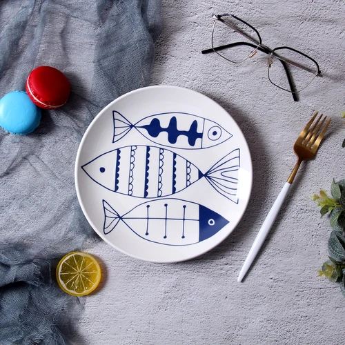 Керамическая посуда в скандинавском стиле, круглая Геометрическая пластина в форме сердца, украшение детской комнаты, любимая детская тарелка - Цвет: Three fish