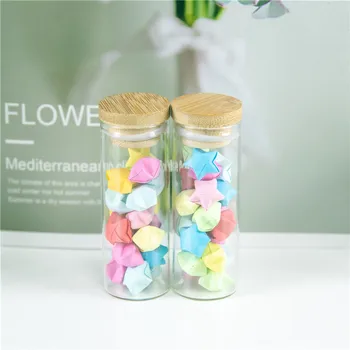 

30x80mm 35ml Clear Glass Bottle with Bamboo Cap Glass Jars For Powder Sand Snack Candy Honey Food Grade 35CC Seal Jars Vials