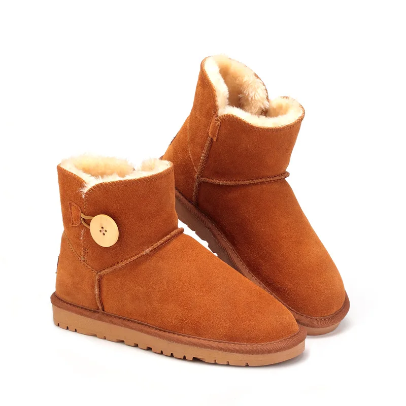 UVWP/Новинка; модные зимние ботинки из натуральной кожи; женские ботильоны; теплые зимние ботинки с толстым плюшем; обувь на плоской подошве наивысшего качества; - Цвет: Chestnut