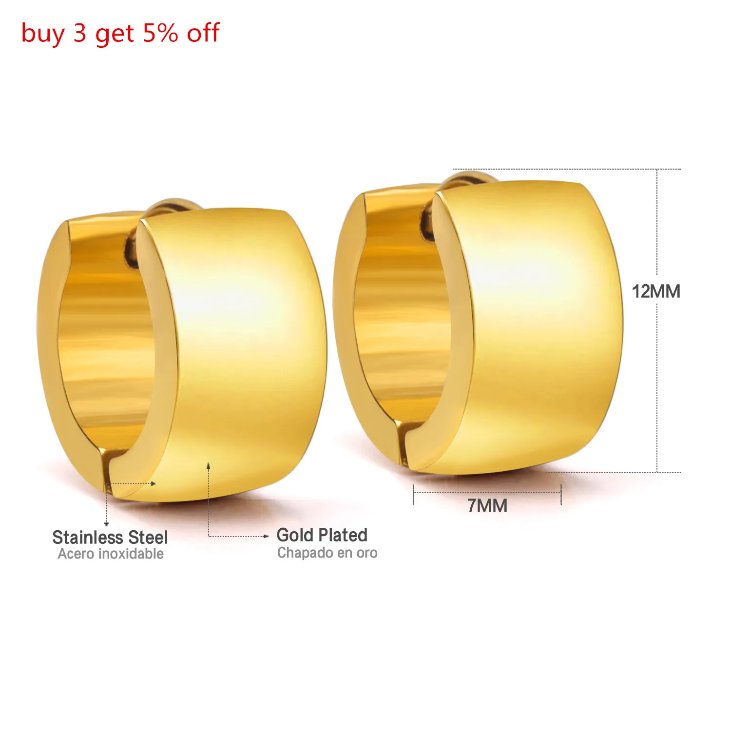 LUXUKISSKIDS 12pairs/lot Gold Color Top 316L Stainless Steel Fashion Korean Jewelry Small Hoop Earring Set For Women-303601