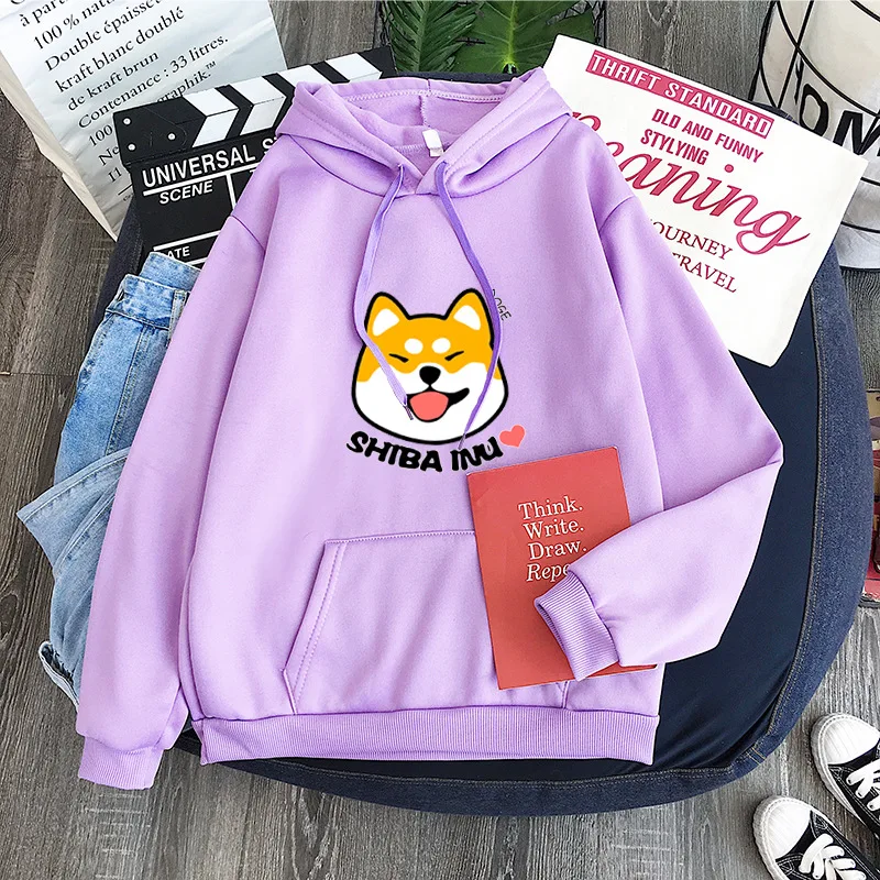 

Women Harajuku Hoodies Plus Velvet Autumn Kawaii Cute Japanese Shiba Innu Pullover Kpop Sweatshirt Moletom Sudadera Mujer