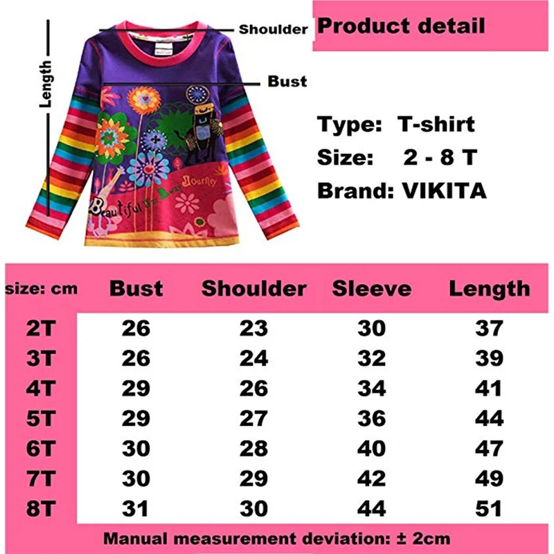 VIKITA Kid Girl Cotton Lace Long Sleeve T Shirt Clothes 2-6 Years 