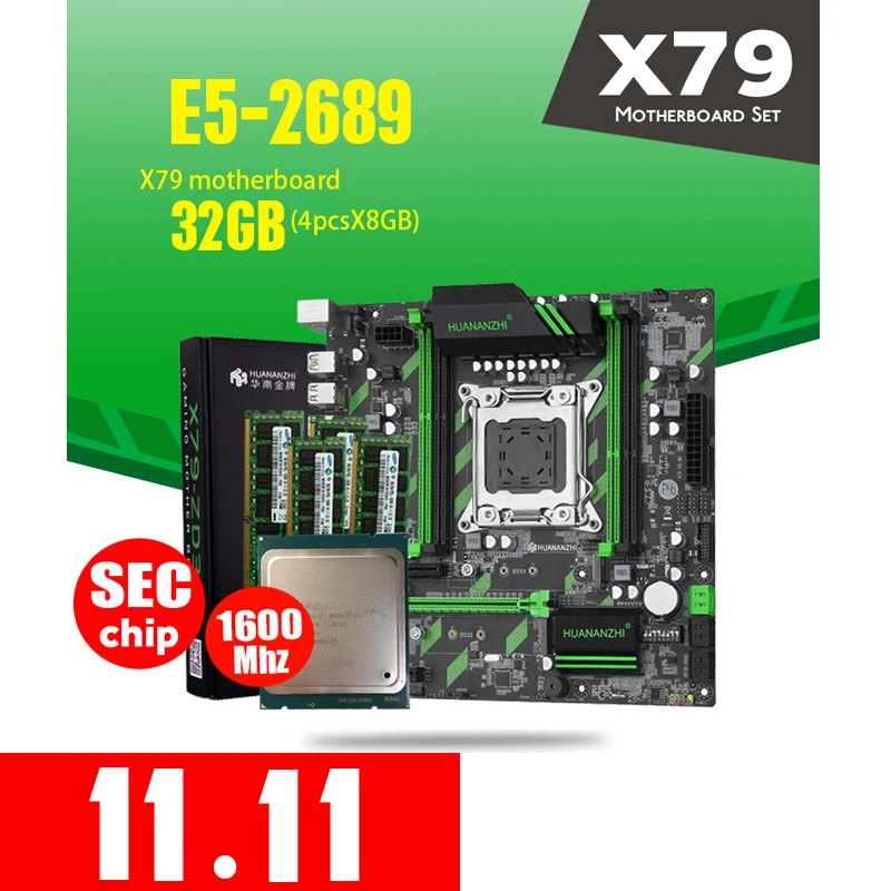 Материнская плата HUANAN ZHI материнская M.2 NVME MATX с процессором Intel Xeon E5 2689 2 5 ГГц 4*8 ГБ =