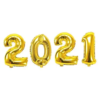 

4PCS 2021 Happy New Year Foil Balloons Photo Booth Frame Props Balloons 16in Gold Banner Garland Navidad Eve Party Supplies